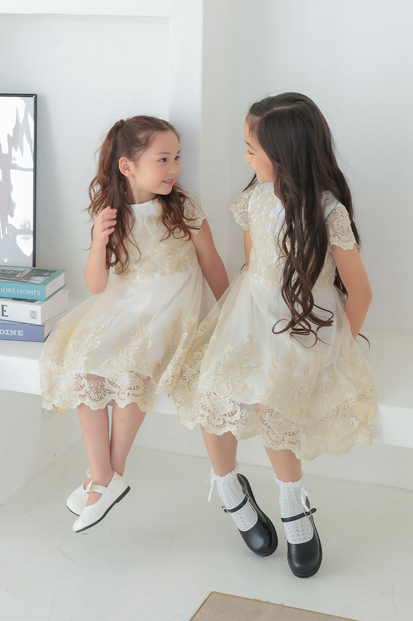 Kids ゴールドレースパーティードレス