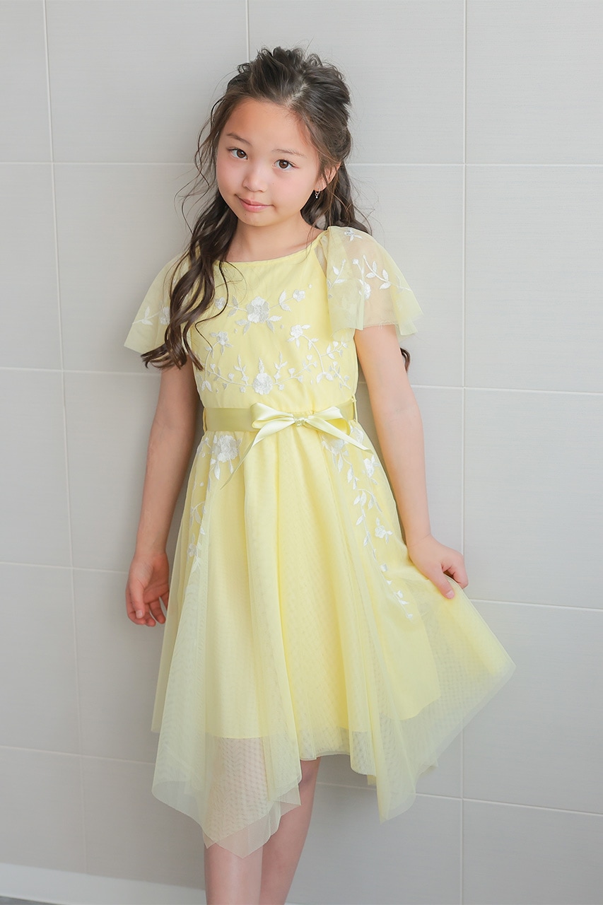 Kids エンブロイダリーアシメチュールドレス イエロー 8歳