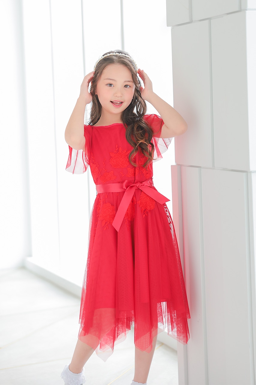 Kids エンブロイダリーアシメチュールドレス 8歳